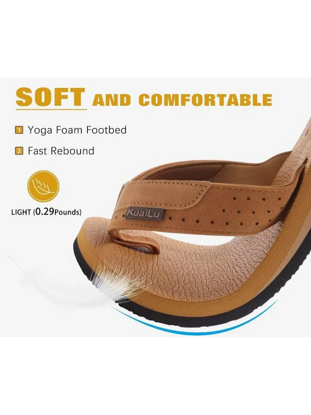 Men's Bright Brown Yoga Mat Flip Flops Slip On Indoor Outdoor Sandal Slipper